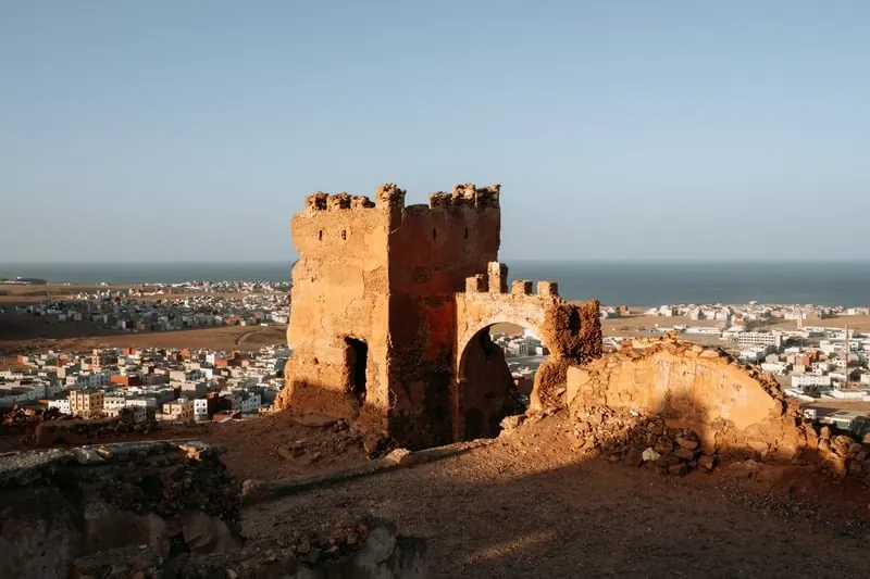 Mirleft castle ruins overlooking the town